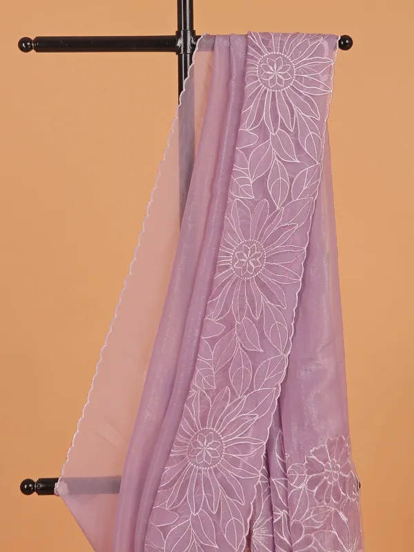 Lilac purple semi organza saree for women