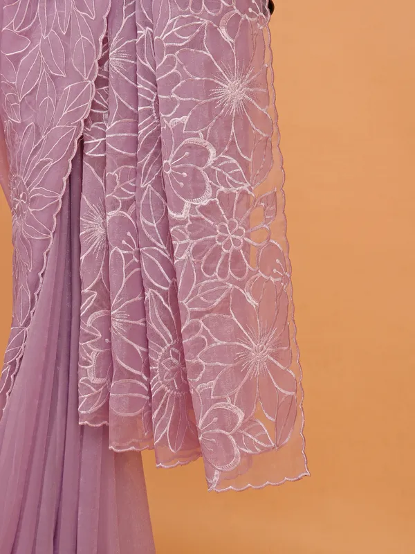 Lilac purple semi organza saree for women