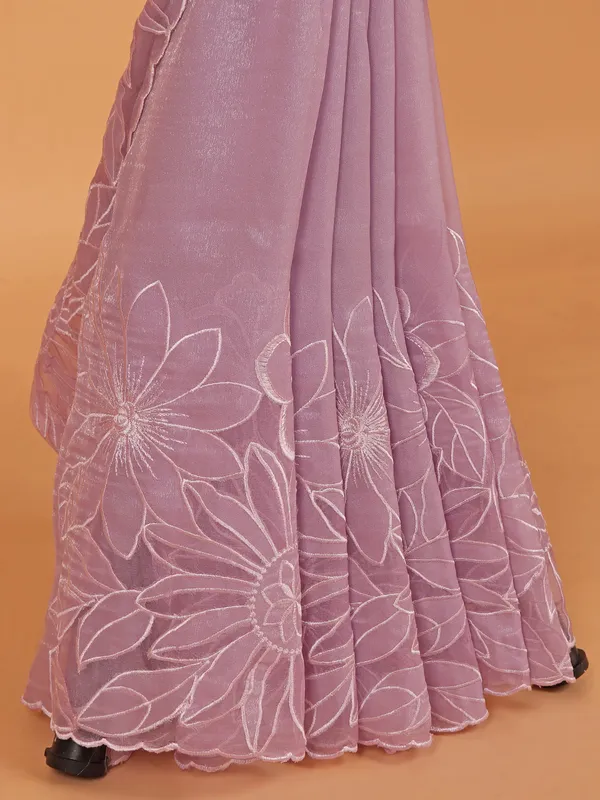 Lilac purple semi organza saree for women