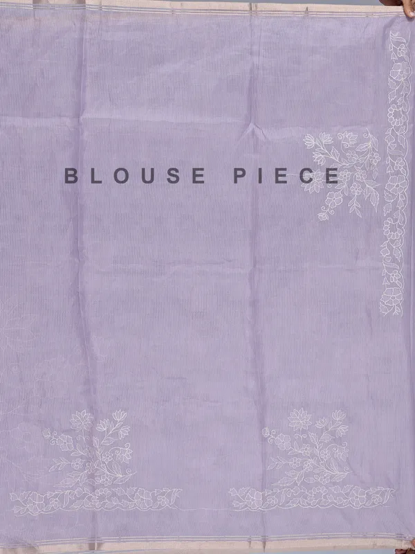 Lilac purple semi organza saree with exquisite embroidery detailing