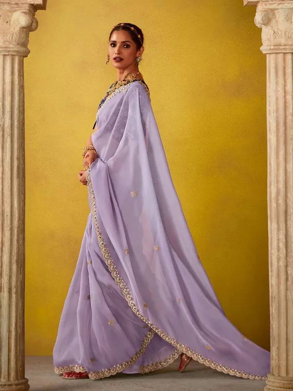 Lilac purple sequins work georgette saree