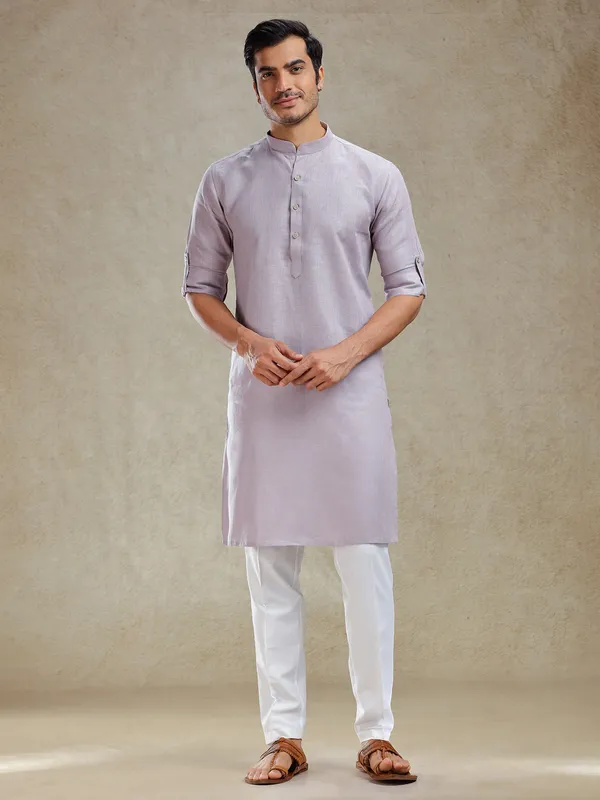 Lilac purple serene linen kurta set for mahendi