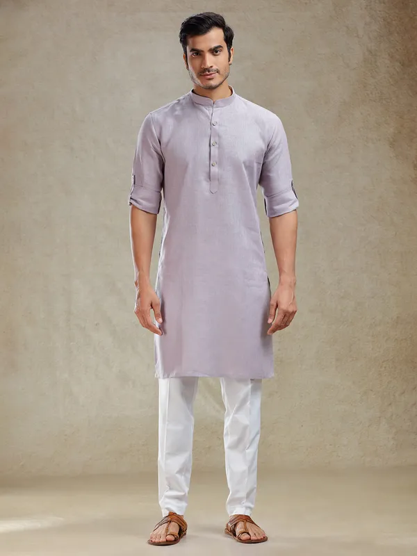 Lilac purple serene linen kurta set for mahendi