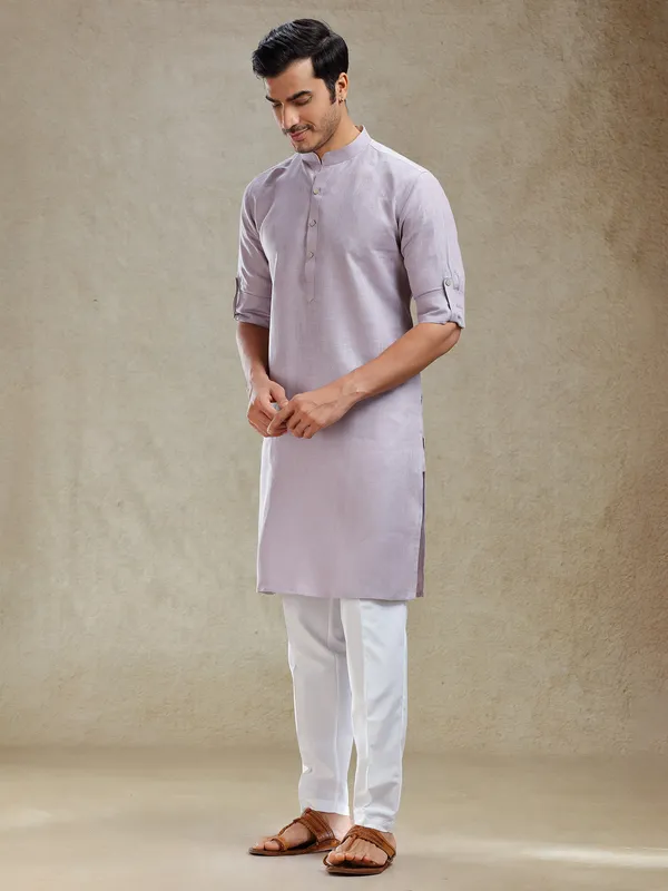 Lilac purple serene linen kurta set for mahendi