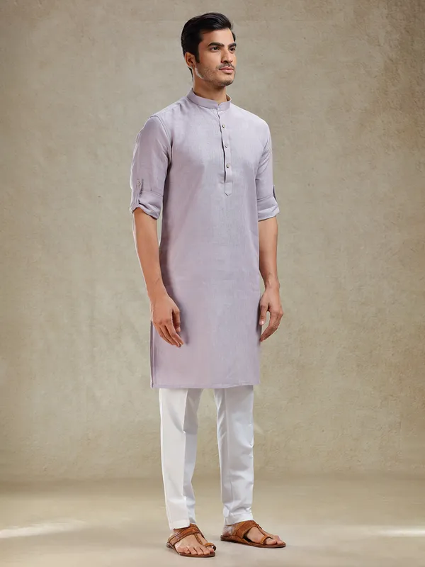 Lilac purple serene linen kurta set for mahendi
