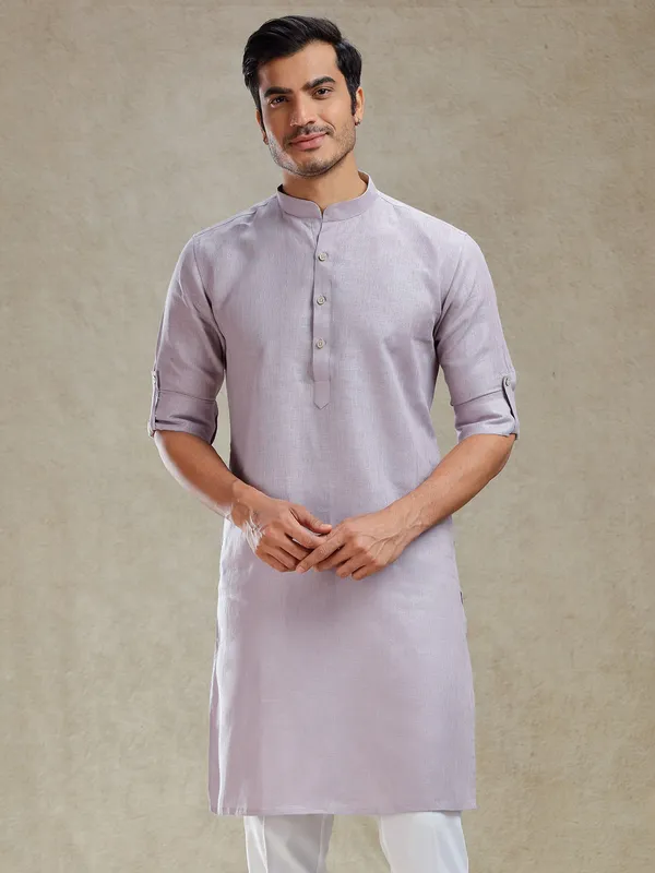 Lilac purple serene looking linen only kurta