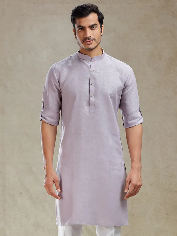 Lilac purple serene looking linen only kurta