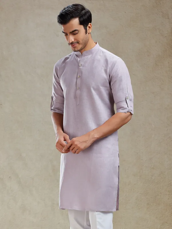 Lilac purple serene looking linen only kurta