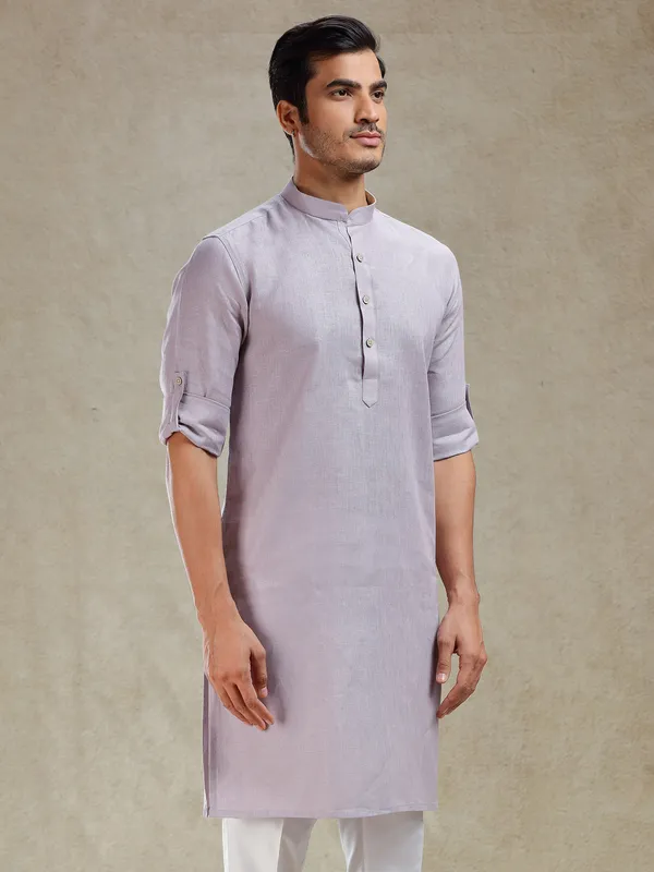 Lilac purple serene looking linen only kurta