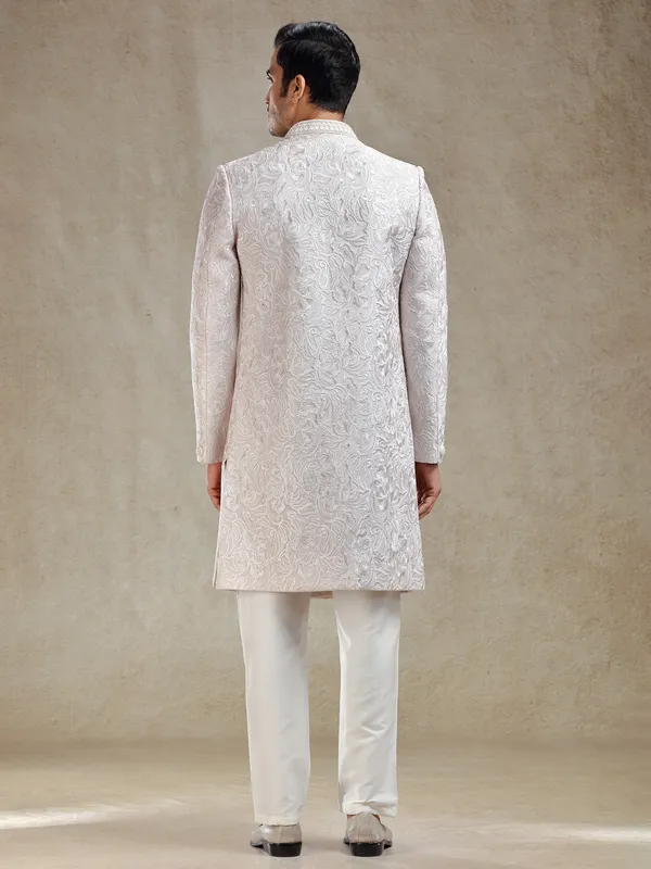 Lilac purple sherwani in rich embroidery