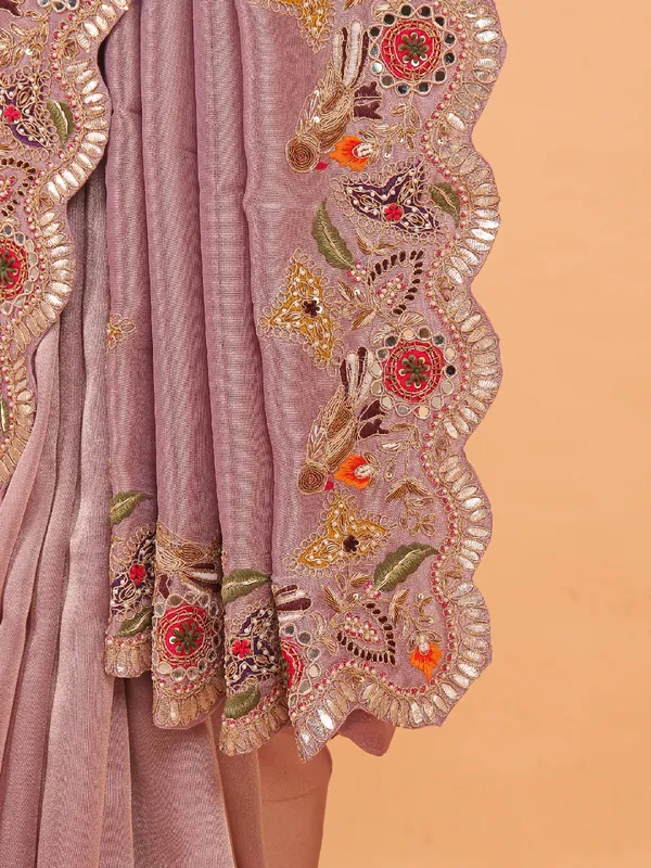 Lilac purple shimmer tissue silk saree for wedding