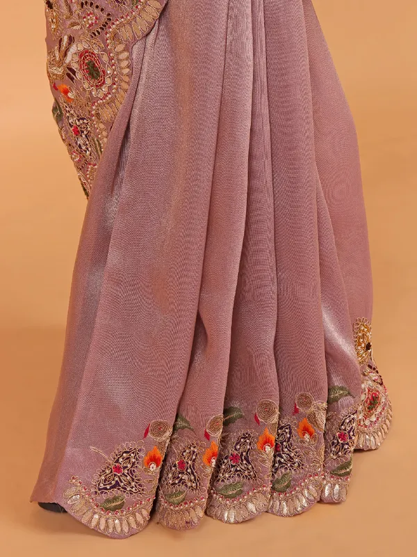 Lilac purple shimmer tissue silk saree for wedding