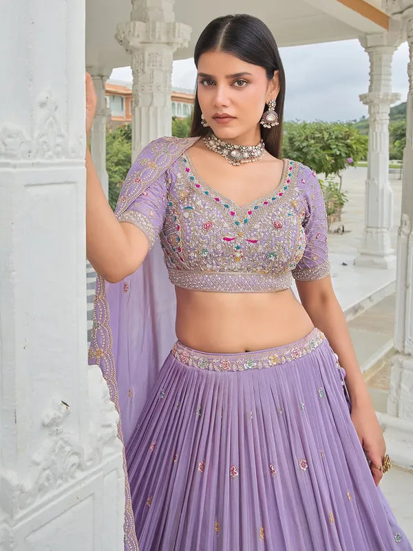 Lilac purple silk embellished lehenga choli