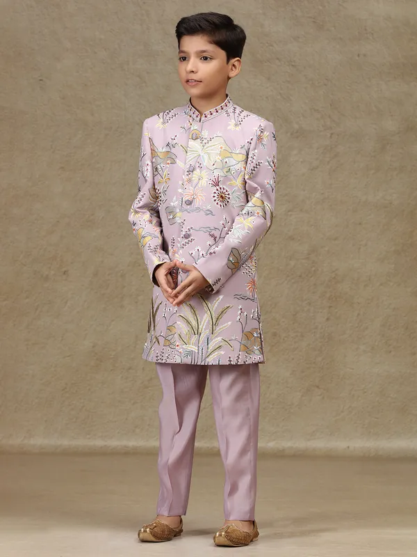 Lilac purple silk indowestern for boys