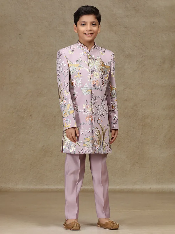 Lilac purple silk indowestern for boys