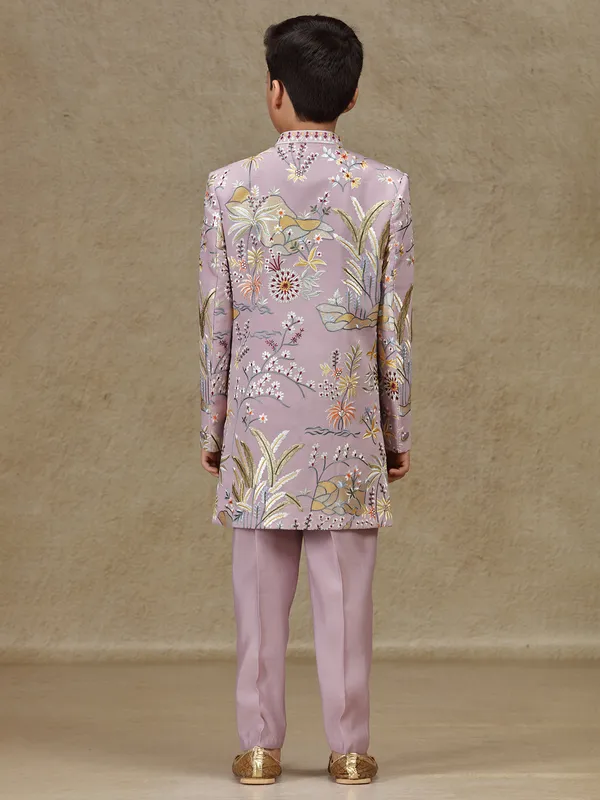 Lilac purple silk indowestern for boys