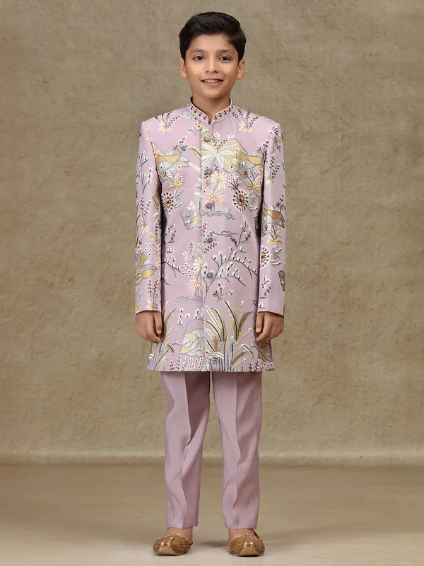 Lilac purple silk indowestern for boys