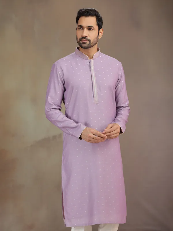 Lilac purple silk kurta pajama with zari work