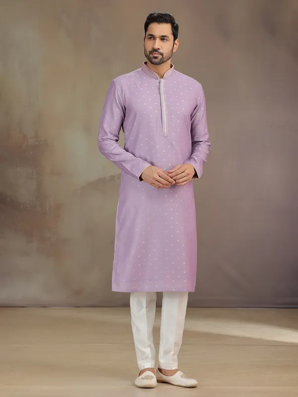 Lilac purple silk kurta pajama with zari work