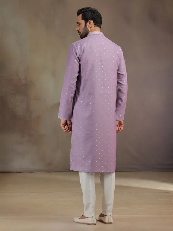 Lilac purple silk kurta pajama with zari work