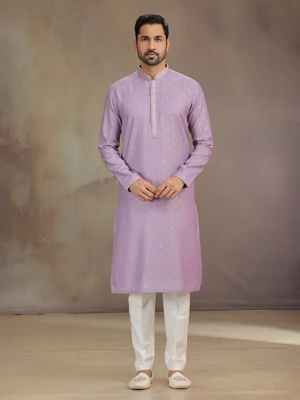 Lilac purple silk kurta pajama with zari work