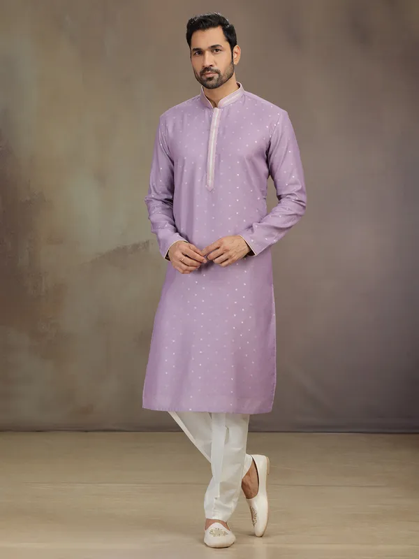 Lilac purple silk kurta pajama with zari work