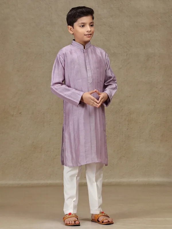 Lilac purple silk kurta set for boys