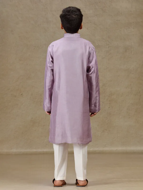 Lilac purple silk kurta set for boys