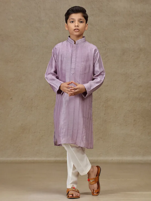 Lilac purple silk kurta set for boys