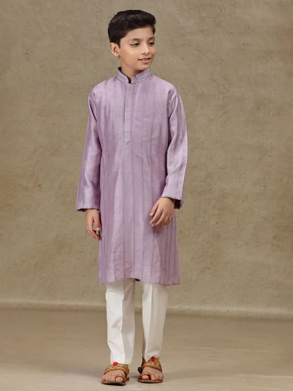 Lilac purple silk kurta set for boys