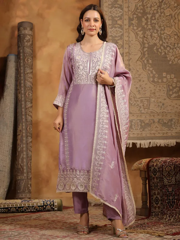 Lilac purple silk kurti set for festival