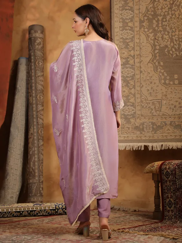 Lilac purple silk kurti set for festival
