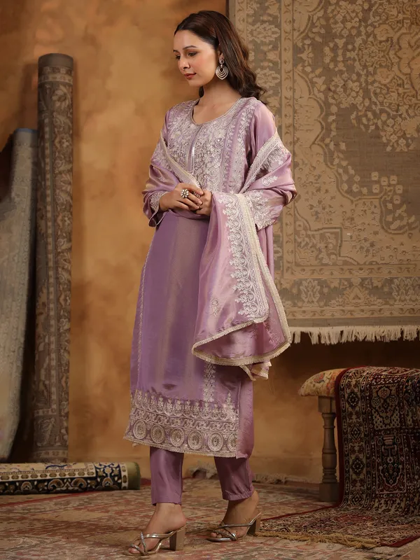 Lilac purple silk kurti set for festival