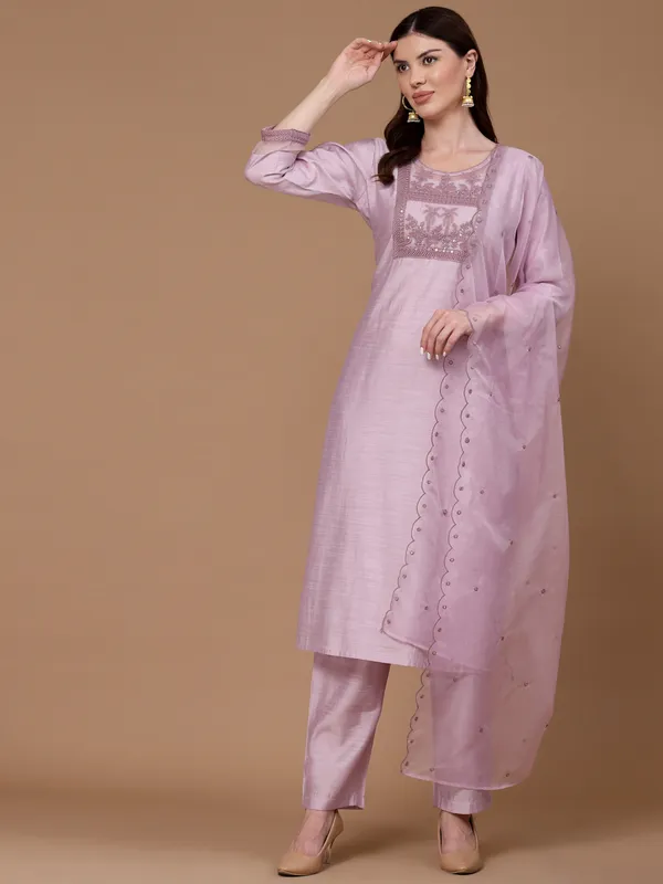 Lilac purple silk kurti set for women