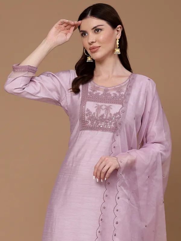 Lilac purple silk kurti set for women