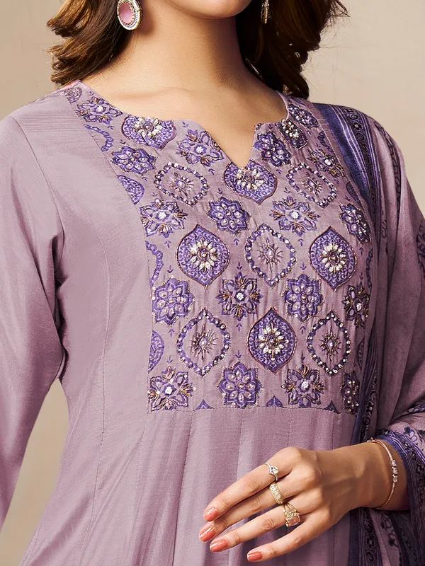 Lilac purple silk kurti set print