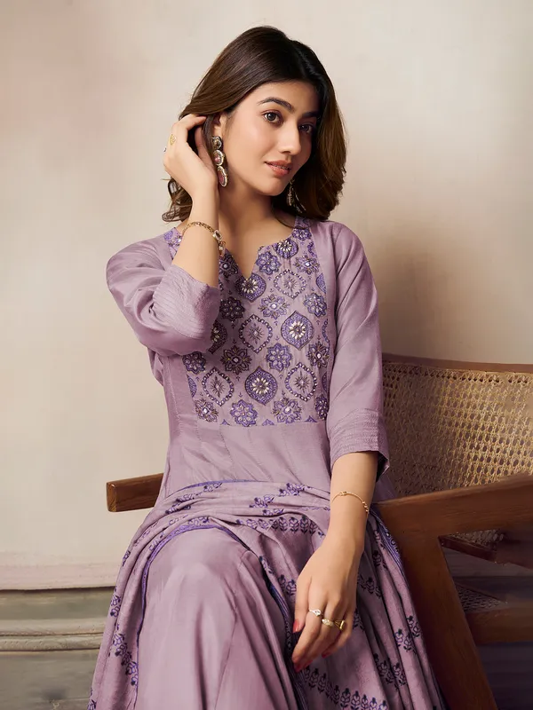 Lilac purple silk kurti set print