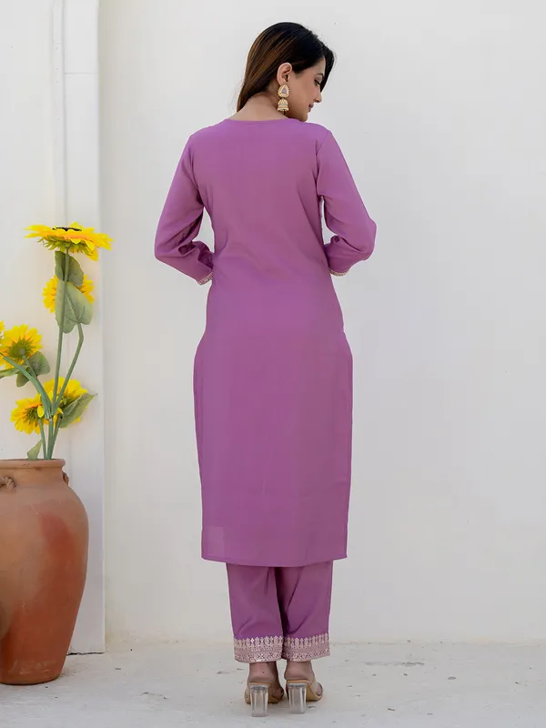 Lilac purple silk kurti set with embroidery work