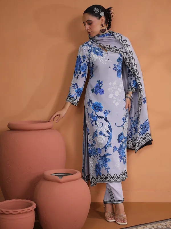 Lilac purple silk kurti set with print