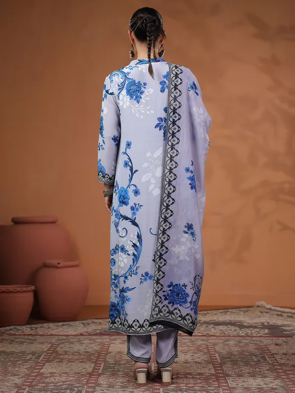 Lilac purple silk kurti set with print