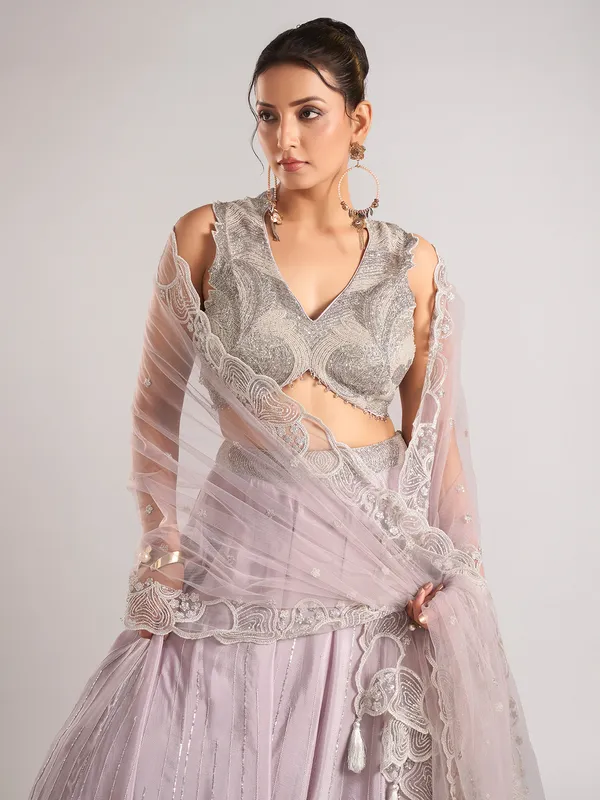 Lilac purple silk lehenga choli with cutdana and dupatta