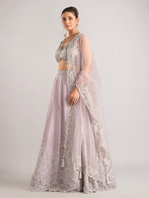 Lilac purple silk lehenga choli with cutdana and dupatta