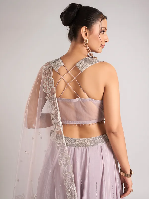 Lilac purple silk lehenga choli with cutdana and dupatta