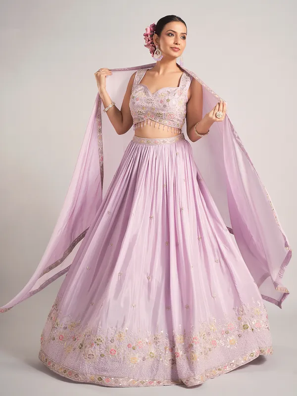Lilac purple silk lehenga choli with dupatta