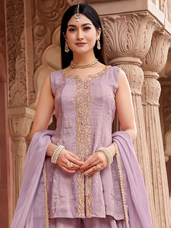 Lilac purple silk palazzo Suit with dupatta