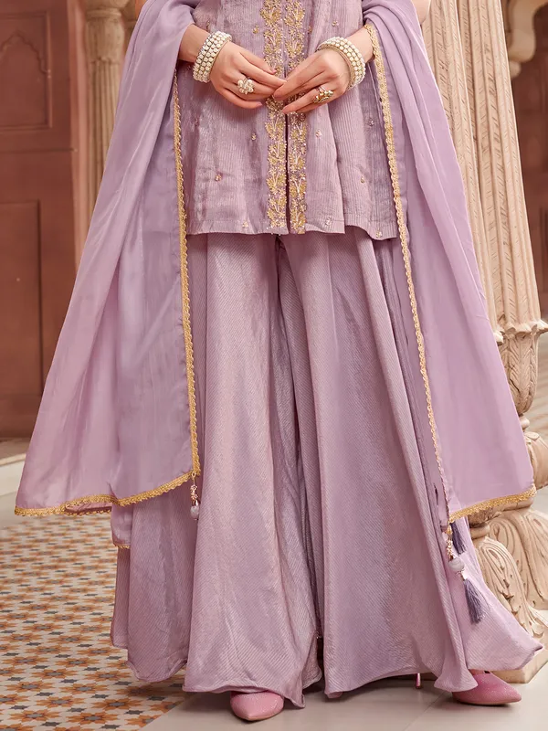 Lilac purple silk palazzo Suit with dupatta