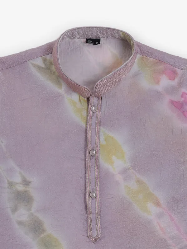 Lilac purple silk printed chinese collar kurta suit-G3-BKS2905