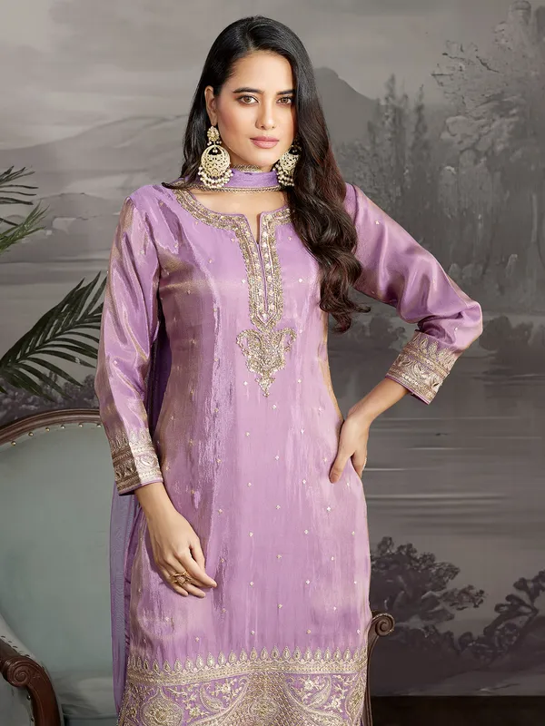 Lilac purple silk salwar suit with dupatta