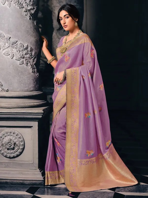 Lilac purple silk saree for weding