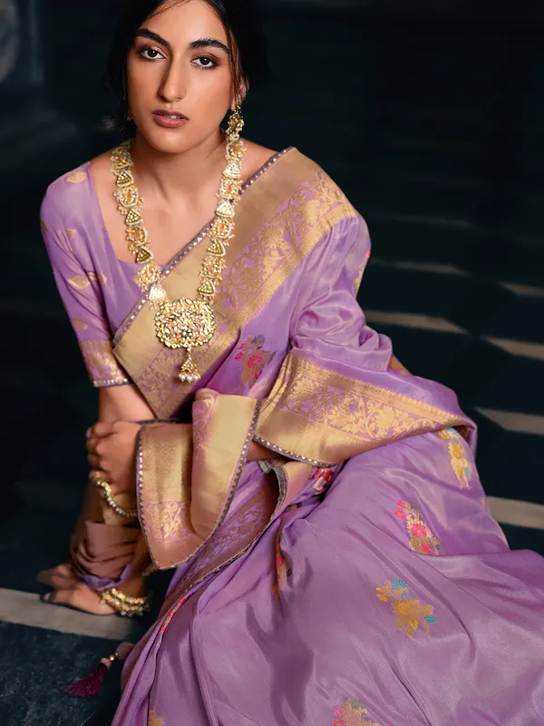 Lilac purple silk saree for weding
